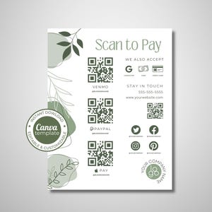 Scan to Pay Sign | Zelle, Apple Pay, PayPal, Venmo Qr Code Canva Template | Small Business Payment Form | Instant Digital Download