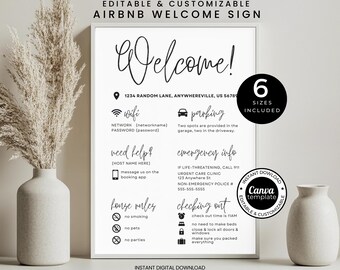 Airbnb Willkommensschild | Bearbeitbare Canva Vorlage | VRBO, Kurzzeitverleih, Urlaubsverleih Beschilderung | Sofortdownload | 6 Größen enthalten