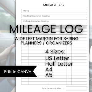 Journal de bord | Suivi des miles hebdomadaires | Imprimable pour agendas 3 anneaux | Format lettre, A4, A5 et demi-format | Modèles de toile | Téléchargement instantané