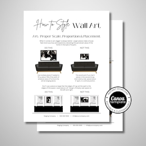 Modèle Home Staging | Guide de consultation pour l'échelle et l'emplacement des oeuvres d'art murales | Personnalisable et modifiable dans Canva
