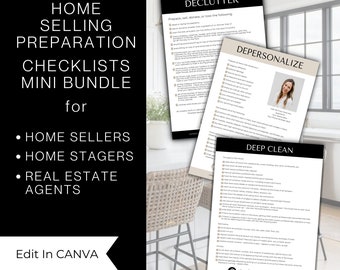 Home Staging Checklists Bundle | Declutter, Depersonalize, Deep Clean Check Lists for Sellers | Canva Templates for Stagers & Real Estate