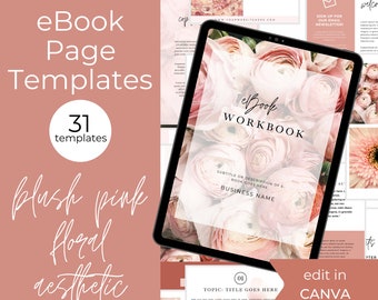 Modèles de pages de livres électroniques | Modifiable sur Canvas | Esthétique florale rose pâle | Téléchargement instantané | Créez un lead magnet, un cours, un cahier d'exercices, une brochure