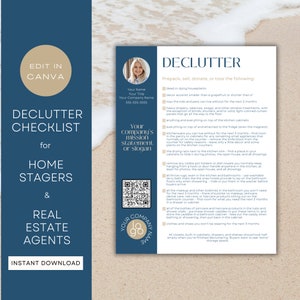 Navy Blue & Tan Modern Declutter Checklist | Listing Prep Check List for Home Sellers | Canva Template for Home Stagers, Real Estate Agents