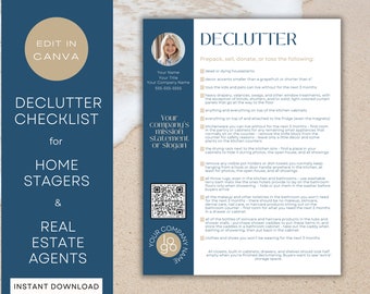 Navy Blue & Tan Modern Declutter Checklist | Listing Prep Check List for Home Sellers | Canva Template for Home Stagers, Real Estate Agents