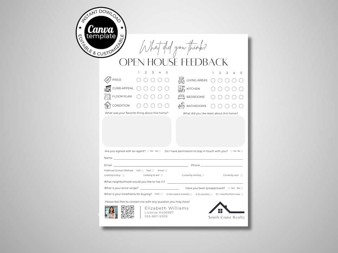Real Estate Open House Feedback Form | Canva Template | Branded ...