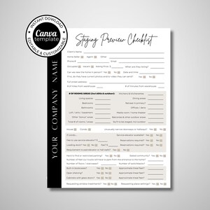 Staging Preview Checklist | Editable Canva Template | Walk-Through Check List for Home Stagers |  Planning