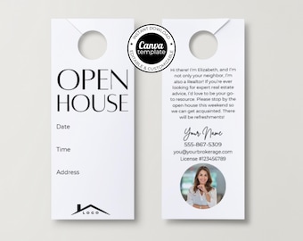 Real Estate Marketing | 3.5" x 8.5" Double-Sided Open House Door Hanger | Canva Template