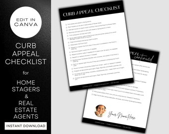 Home Staging List | Real Estate Template | Seller Checklist | Curb Appeal Home Staging Form for Stager or Agent | Canva | Black & White