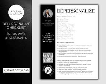 Black & White Modern Depersonalize Checklist, Listing Prep Check List for Home Sellers, Canva Template for Home Stagers, Real Estate Agents