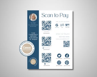 Scan to Pay Sign | Zelle, Apple Pay, PayPal, Venmo Qr Code Canva Template | Small Business Payment Form | Instant Digital Download