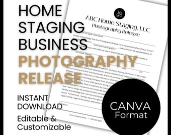 Home Staging Business Form | Photography Release | Agreement for Real Estate Stagers | Instant Download | Editable Canva Template