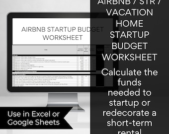 Airbnb Startup Budget Excel Spreadsheet to Help Designers and Hosts Calculate Costs to Furnish, Decorate & Stock a Short Term Rental