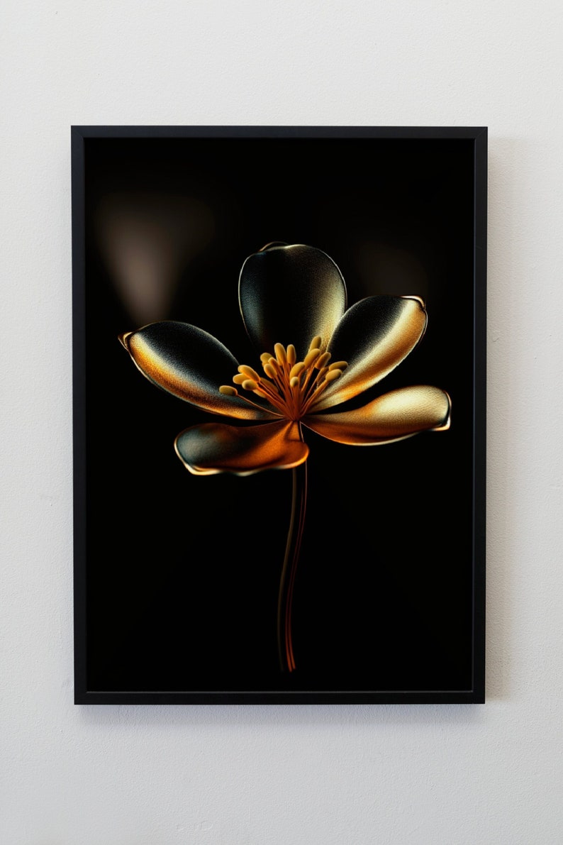 Gold Flower Art Print, Instant Download File With 6 Sizes 5x7, 8x10
