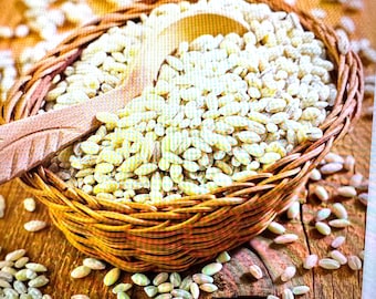 Cebada perlada orgánica liofilizada: cocida y lavada, para almacenamiento a largo plazo.