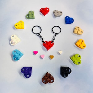Lego Heart Keychain Set - Black - Made with Authentic LEGO® Bricks - With 4 Mini Heart Accessories - 13 Colors (Mix/Match)