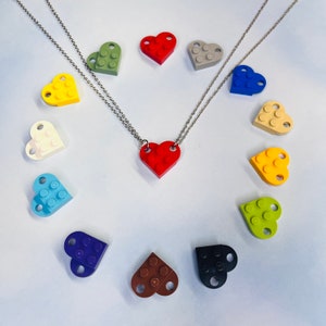 Lego Heart Necklace Set - Made with Authentic LEGO® Bricks - 18&quot; and or 20&quot;  Gold Stainless Steel Necklaces - 13 Colors