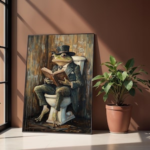Frog on Toilet Printable Art, Mr Toad Victorian Vintage Style Animal Wall Art, Bathroom Wall Decor, Frog Art Print, Frog Home Decor, F02