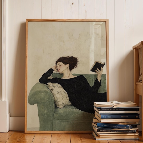 Victorian Woman Reading Art Print: Cozy Library Decor