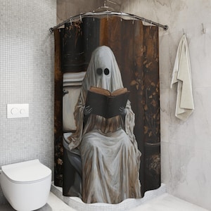 Ghost on Toilet, Funny Shower Curtain, Halloween Shower Curtain, Funny Bathroom Decor, Quirky Curtain, Spooky, Vintage Halloween Decor, G13
