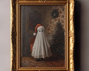 Christmas Ghost Printable Art | Rustic Vintage Xmas Poster | Dark Cottagecore Decor | Ghostly Holiday | Gothic Christmas Decorations | G23