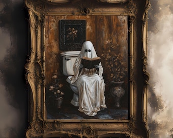 Pintura de un fantasma en el inodoro: Arte gótico vintage de Halloween (Descarga digital)