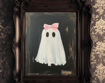 Spookprint met roze strik: Coquette Halloween-kunst (digitale download)