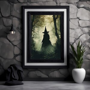 Enigmatic Witch Print, Silhouette Witchy Decor Printable Art, Vintage Poster, Art Poster Print, Dark Academia, Gothic Victorian. No. W62