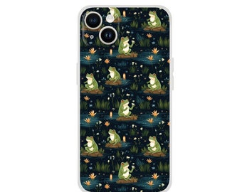 Whimsical Animated Frog Phone Case | Vintage Froggy Green Aesthetic Phone Cover | Frogs Lover Gift | Cute Boho Art Design | Phone | Samsung