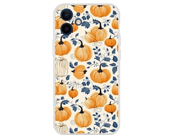 Vintage Boho Pumpkins and Leaves Phone Case | Autumn Fall Pumpkin Season Phone Cover | Cottagecore Bohemian Art Design | iPhone | Samsung