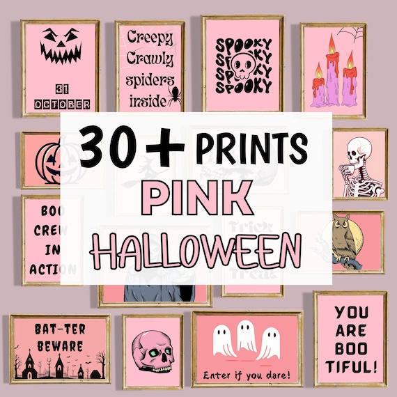 Pink Halloween Art Prints | Spooky Gallery Wall Set (Digital Download)