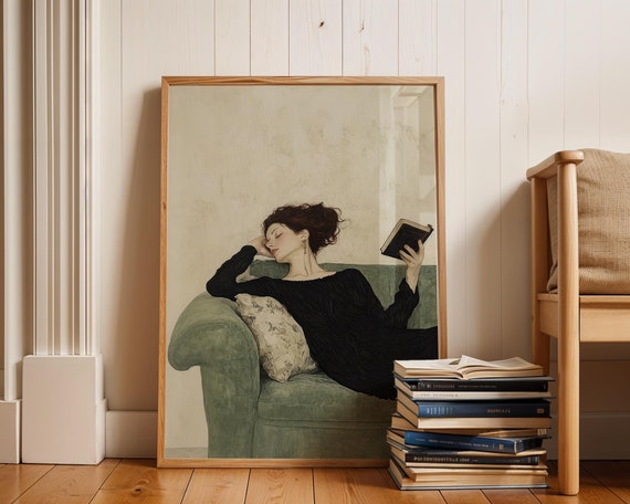 Victorian Woman Reading Art Print: Cozy Library Decor