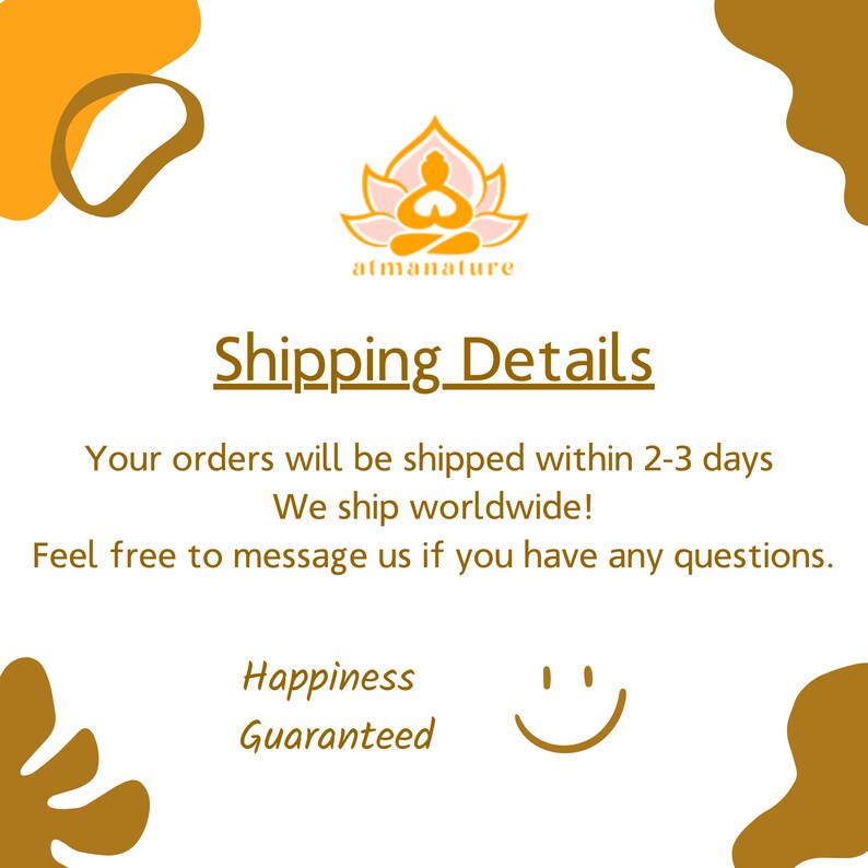 Pode incluir: Um gr&aacute;fico com o texto "Shipping Details" e o texto "Seus pedidos ser&atilde;o enviados em 2-3 dias. Enviamos para todo o mundo! Sinta-se &agrave; vontade para entrar em contato conosco se tiver alguma d&uacute;vida. Felicidade garantida."  Um &iacute;cone de rosto sorridente tamb&eacute;m est&aacute; inclu&iacute;do.