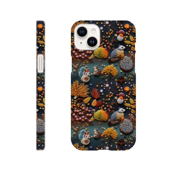 Woodland Animals Phone Case | Embroidered Squirrel, Owl & Hedgehog