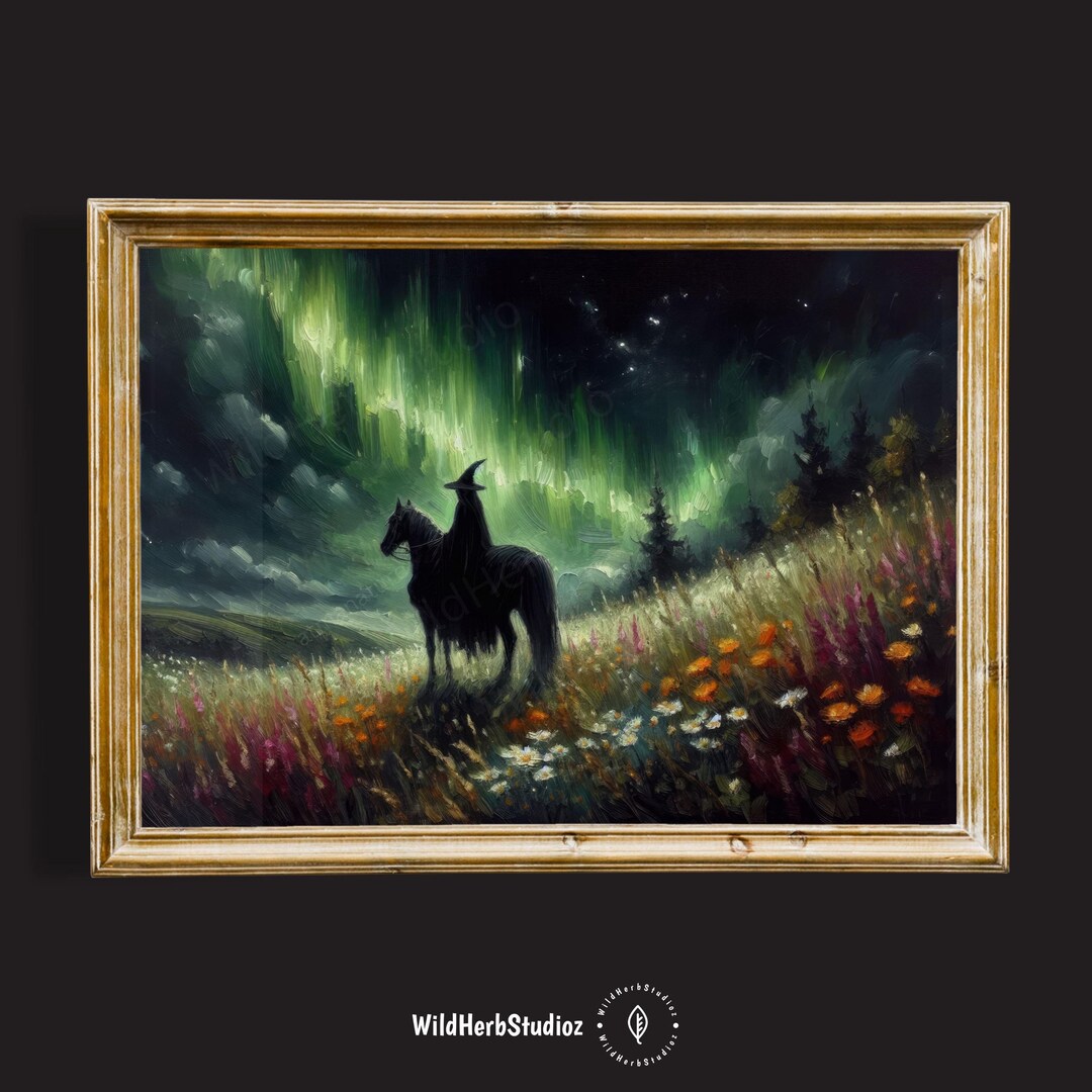 Witch Ride Aurora Art Print: Gothic Halloween Decor (digital Download ...