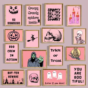 Pink Halloween wall art collection, perfect for modern spooky decor.