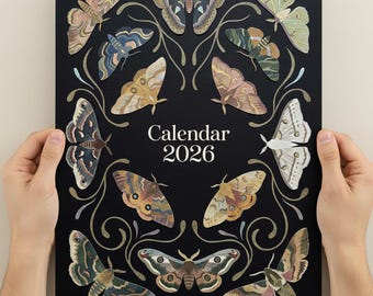 2026 Moth Wall Calendar - Bohemian Anatomical Illustrations for Entomology Lovers - Unique Detailed Art