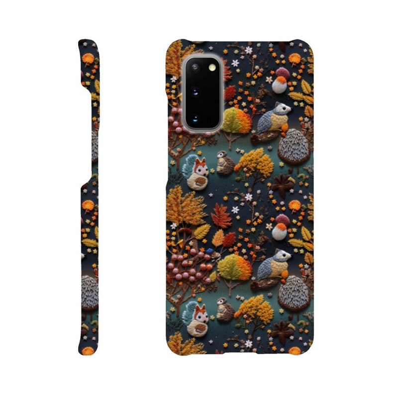 Woodland Animals Phone Case | Embroidered Squirrel, Owl & Hedgehog Galaxy S20