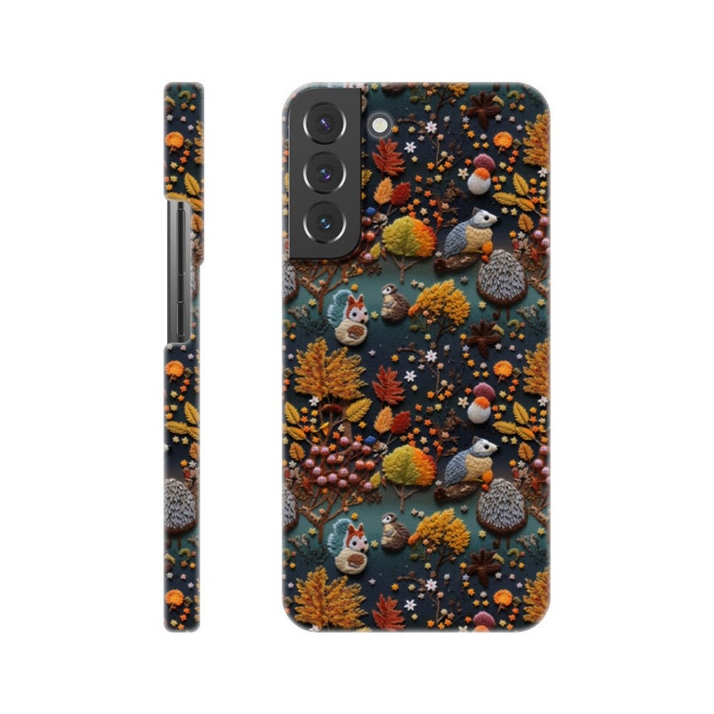 Woodland Animals Phone Case | Embroidered Squirrel, Owl & Hedgehog Galaxy S22 Plus