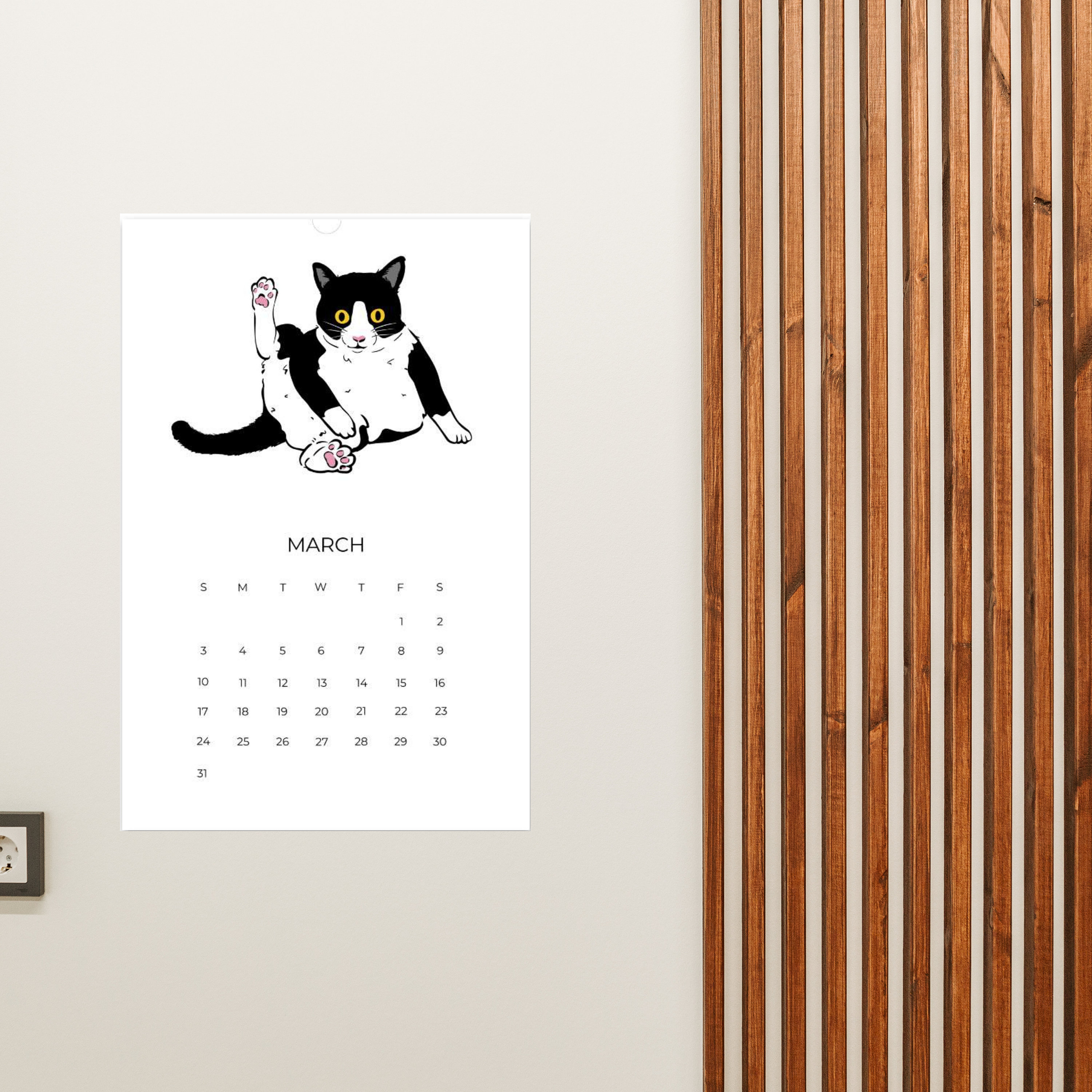 Tuxedo Cats 2024 Wall Calendar, Whimsical Cats Calendar, Cat Art