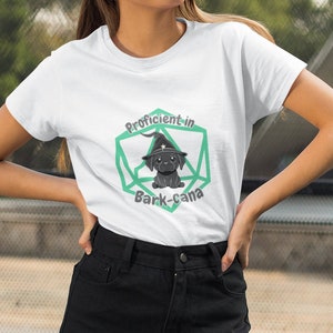 Wizard Puppy Green d20 Unisex Softstyle T-Shirt | DnD Dog | Proficient in Bark-cana | Dungeons and Dragons Nerdy Gift | 10+ Colors Available