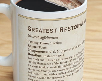 D & D Zauberbecher | Gebräu der größten Restauration | Dungeons and Dragons Kaffeebecher | DM Geschenk Tischzubehör | Keramik Tasse 11oz