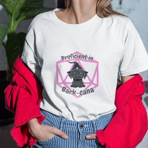 Wizard Puppy Pink d20 Unisex Softstyle T-Shirt | DnD Dog | Proficient in Bark-cana | Dungeons and Dragons Nerdy Gift | 10+ Colors Available