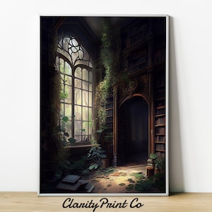 Dark Academia Print | Oil Painting BookShelf | Abandoned Victorian Botanical Wall Art | Vintage Art | Baroque Print | #43 |