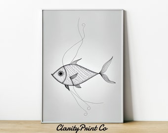 Minimalist Line Art Drawing | Fish Art | Relaxing Wall Decor | Printable Art | #33 |