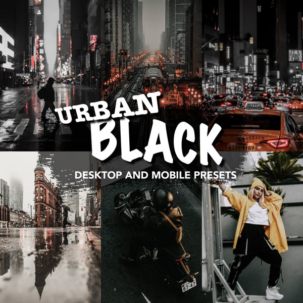 10 Urban Black Lightroom Presets - Moody High Contrast City Street Photography Filters