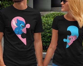 Camiseta de pareja de Stitch y ángel de Disney, camiseta de pareja de Stitch y ángel, camiseta de Stitch para ella, camiseta de ángel para él, regalo para él, camiseta a juego de Disney