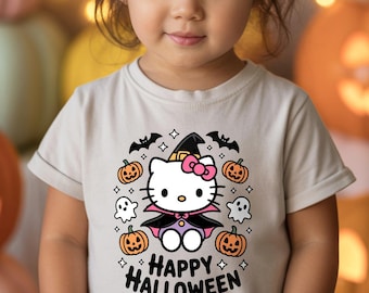 Halloween Kitty Shirt, Pumpkin Kitty Shirt, Spooky Season Hello Cat Tee, Scary Kawaii Tee, Kitty Fall Shirt, Hello Cat Witch Tee, Ghost Cat