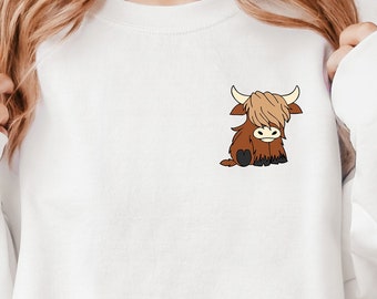 Highland Kuh Sweatshirt, Highland Kuh Rundhalsausschnitt, Western Sweatshirt, süßes Kuh Shirt, Kuh Geschenk für sie, Bauer Geschenk, Tierliebhaber Sweatshirt