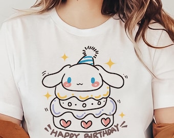 シナモロールのバースデーTシャツ、バースデーガールシャツ、ハローキャットシャツ、かわいいTシャツ、アニメマンガシャツ、カワイイシャツ、キティバースデーシャツ