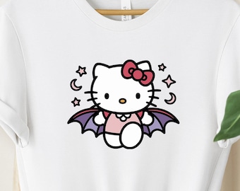 Shirt Halloween Kitty, Shirt Pumpkin Kitty, Spooky Season Hello Cat T-shirt, Scary Kawaii Tee, Kitty Fall Shirt, Hello Cat Witch T-shirt, Ghost Cat